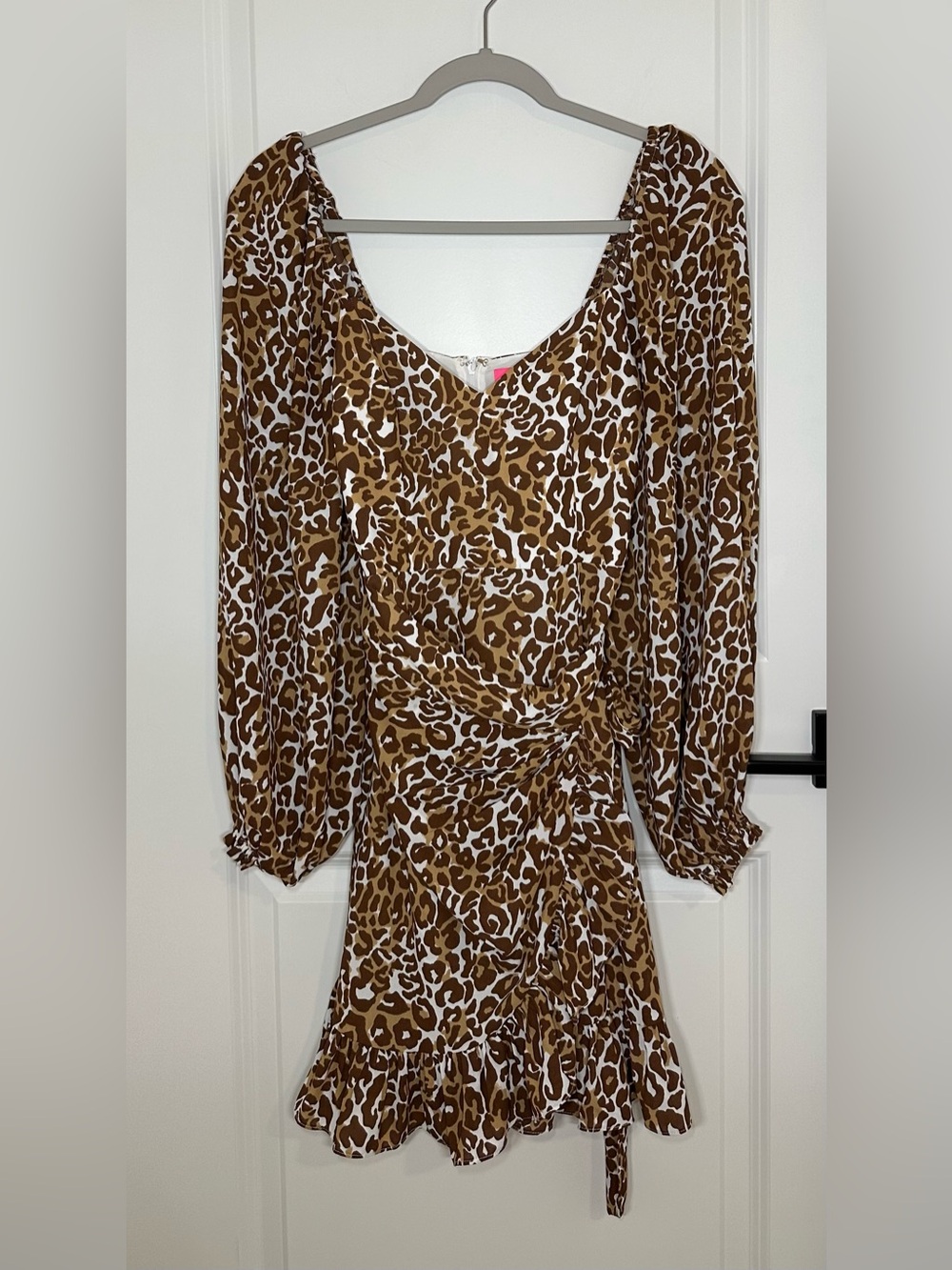 Lilly Pulitzer Brown & White Leopard-Print Long Sleeve Ruffle Dress